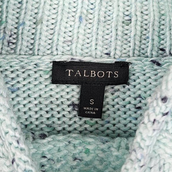 Talbots Cable Knit Mock Neck Sweater Women's Size Small Green Preppy Winter - Picture 2 of 8